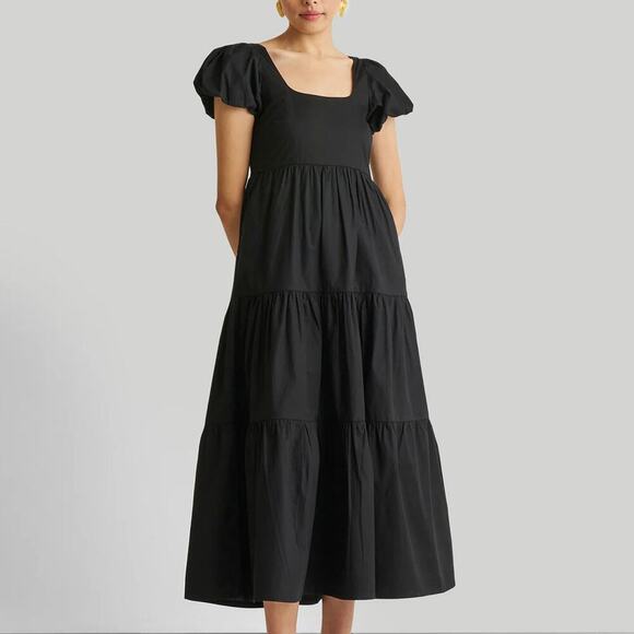 O.P.T Josephine Black Tiered Tie Back Midi Dress Size M - Picture 1 of 7